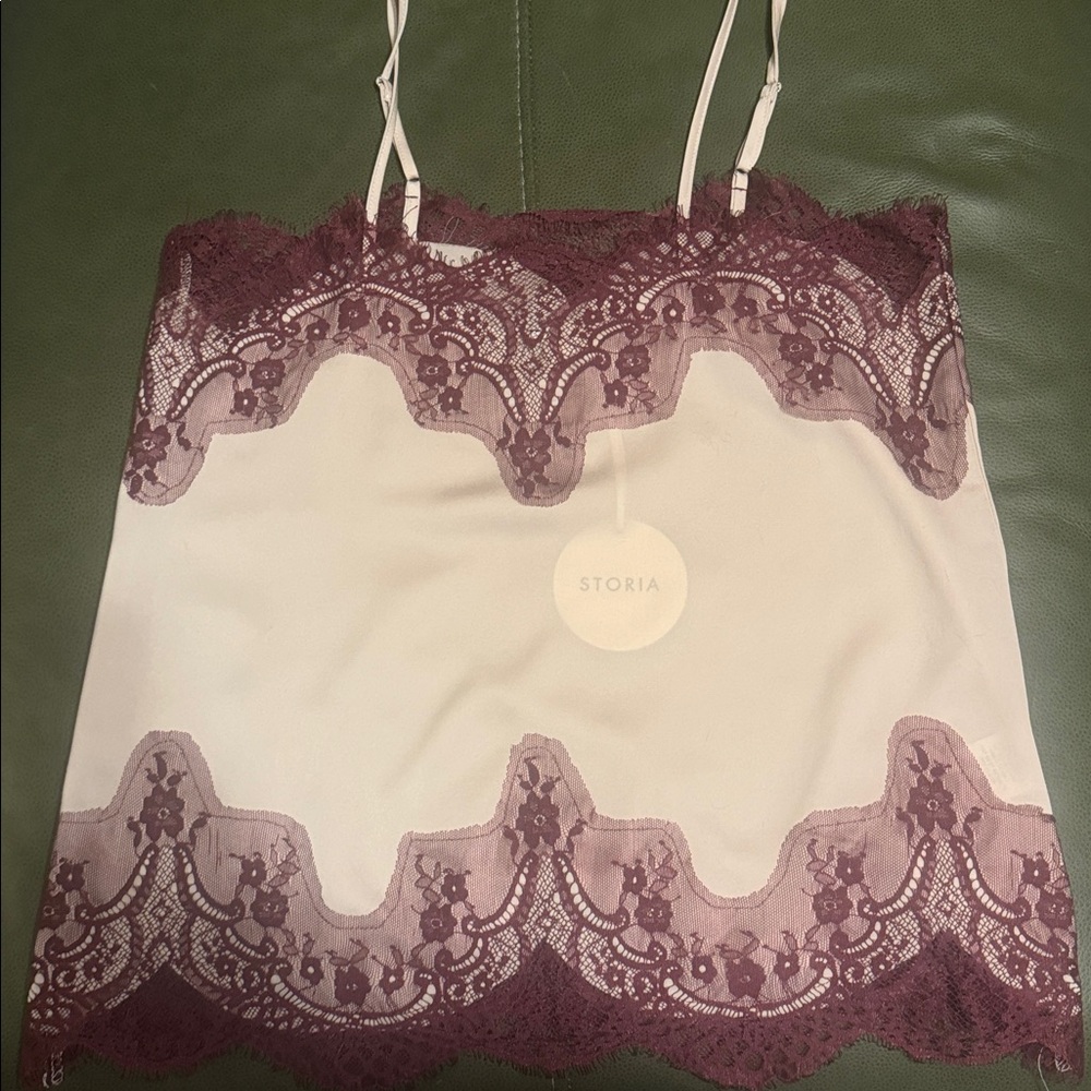 NWT, Storia Burgundy and Cream Lace Cami, Size S